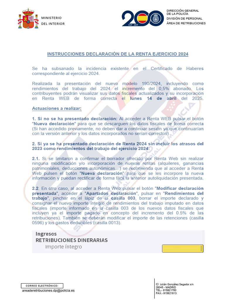 Instrucciones Renta 2024 y Casilla 0596 | PDF