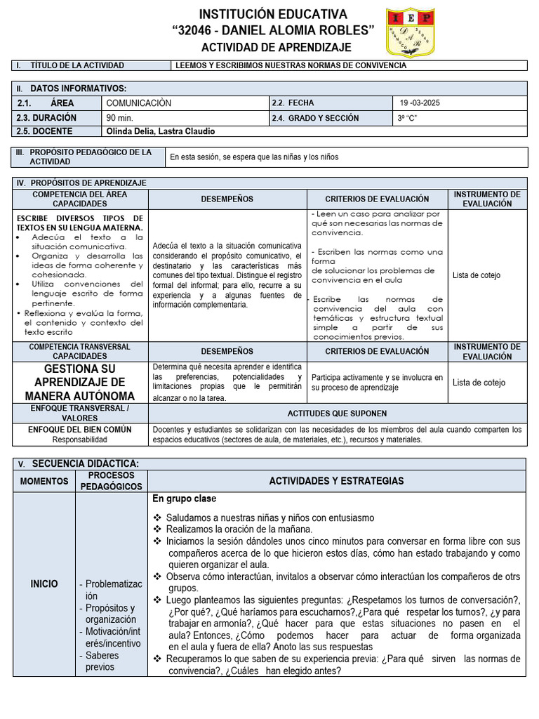 Normas de Convivencia en el Aula 3º C | PDF | Aprendizaje | Salón de clases