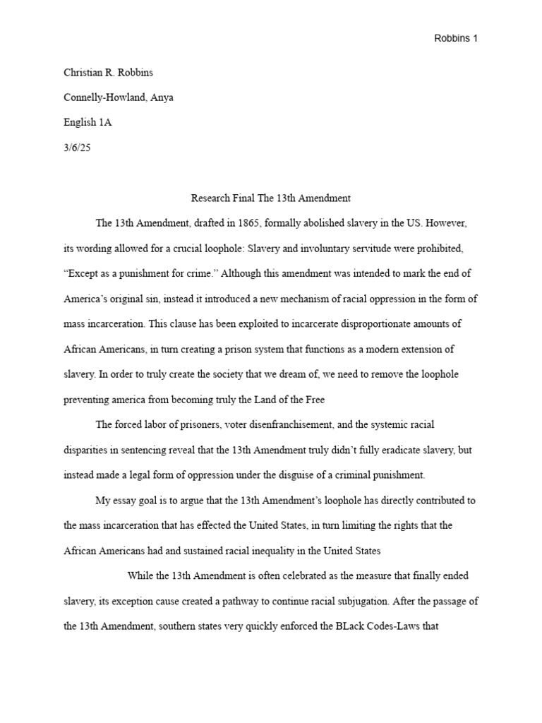 The 13th Amendment's Racial Loophole | PDF | Incarceration In The ...