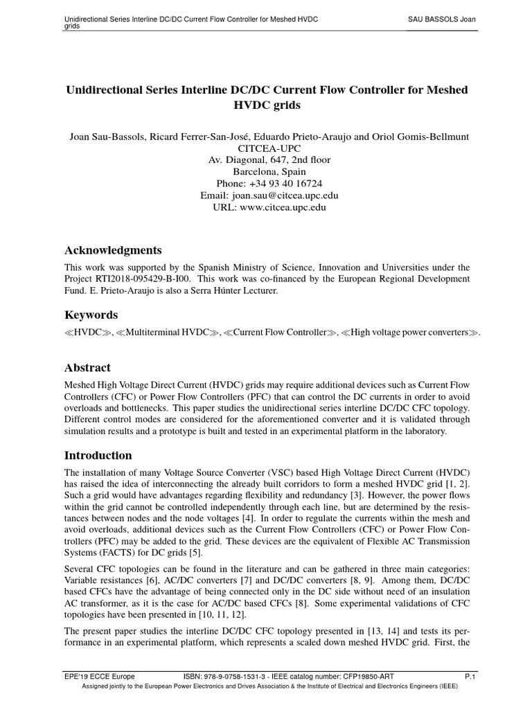 Unidirectional CFC for Meshed HVDC Grids | PDF | High Voltage Direct ...