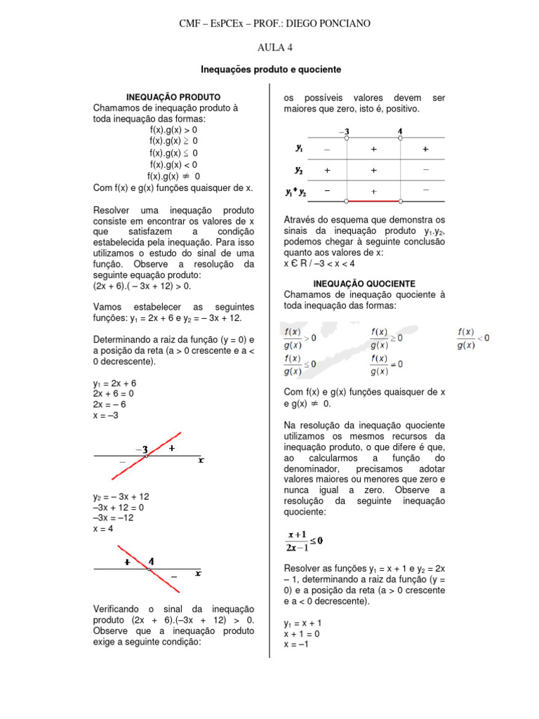 Inequações Produto e Quociente: Resolução | PDF | Matemática | Analise ...