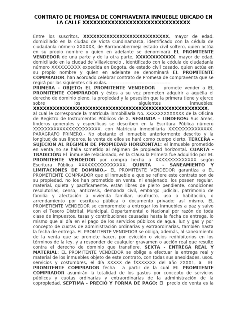 Promesa de Compraventa de Inmueble | PDF | Propiedad | Ley común