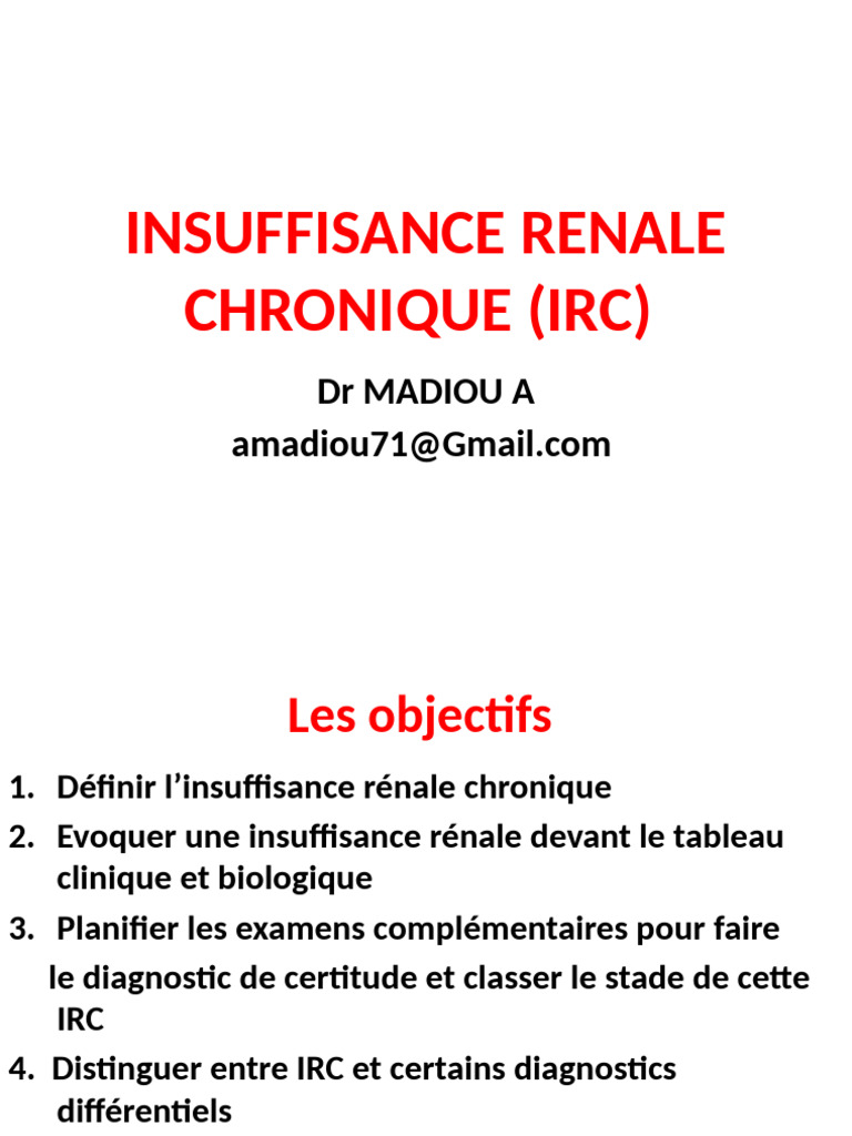 Insuffisance Rénale Chronique : Diagnostic et Traitement | PDF ...