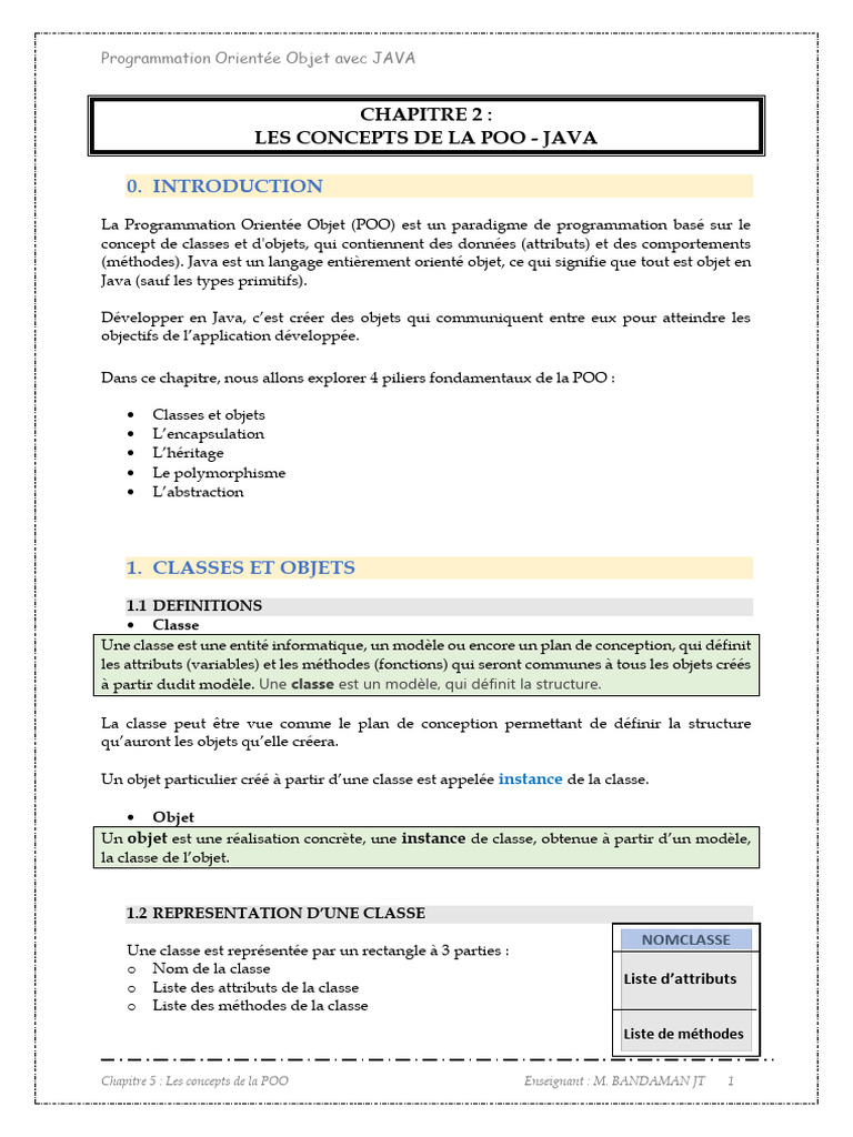 Concepts de POO en Java : Classes et Objets | PDF | Classe ...