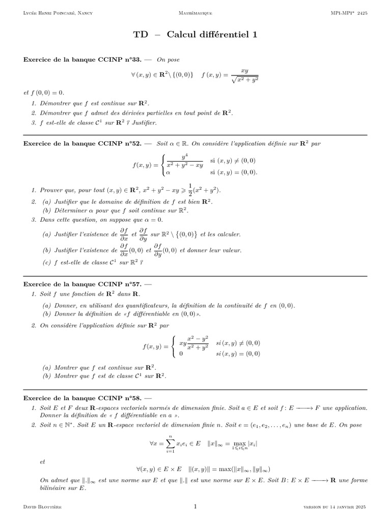 Exercices de Calcul Différentiel Corrigés | PDF | Variété ...