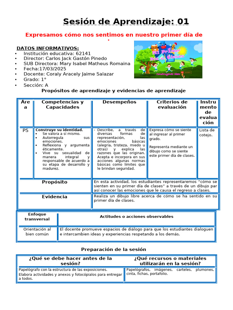 Emociones en el Primer Día de Clases | PDF | Las emociones | Aprendizaje