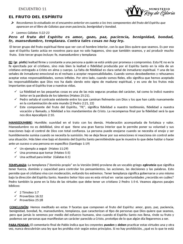 Tema 11 - El Fruto Del Espiritu Parte 3 | PDF | Fruto Del Espiritu ...