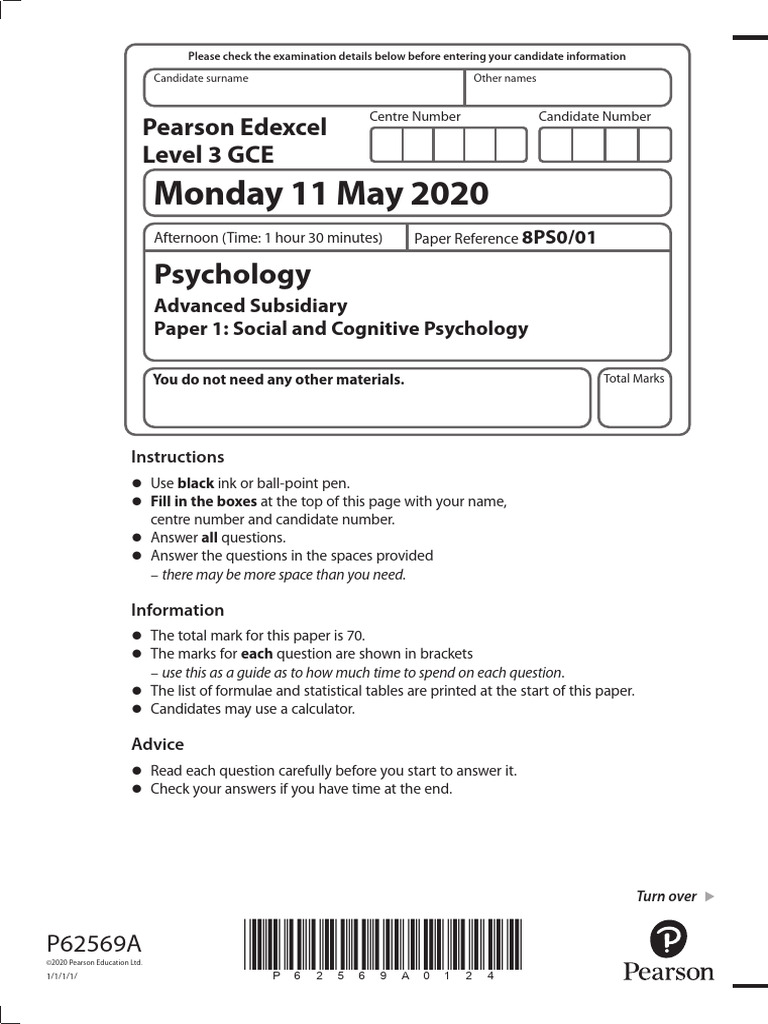 June 2020 QP - Paper 1 Edexcel Psychology As-Level | PDF | Spearman's ...