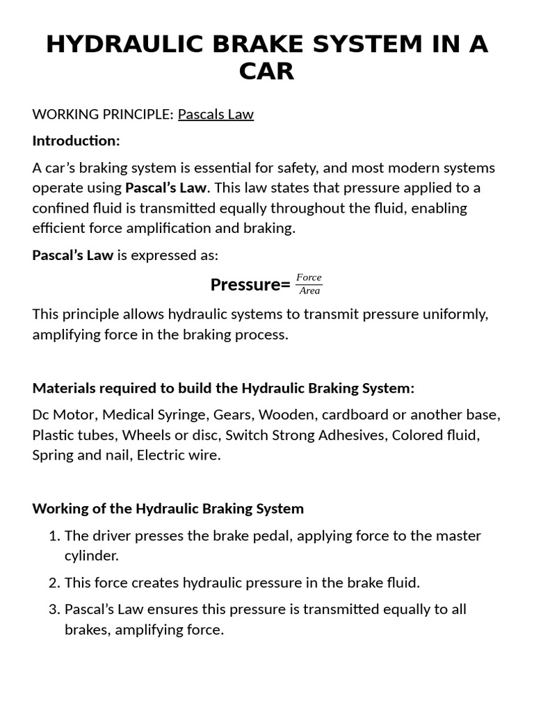 Hydraulic Brake System in A Car | PDF