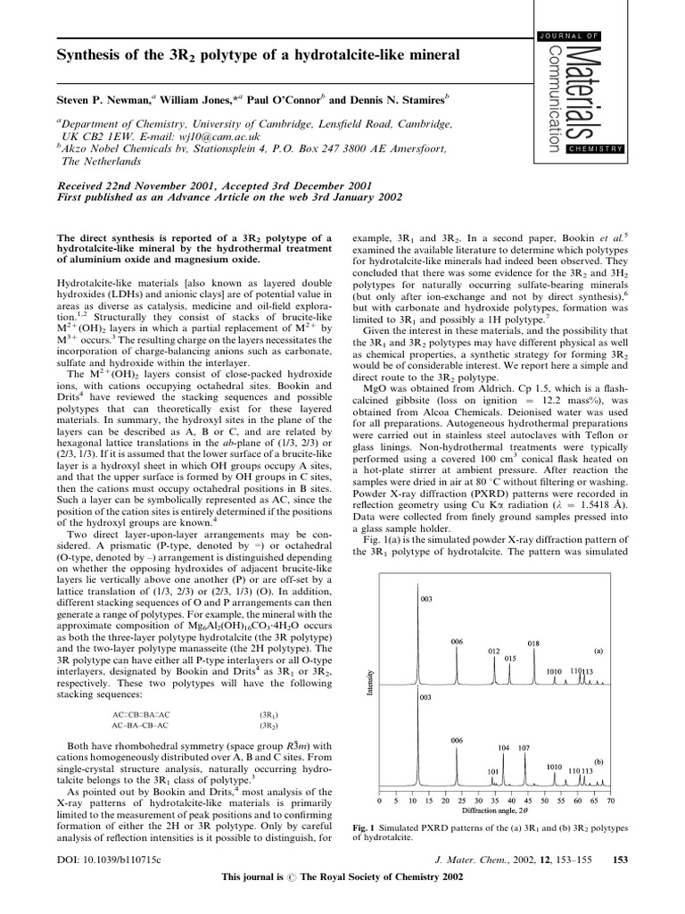 Synthesis of The 3R2 Polytype of A Hydrotalcite-Like Mineral | PDF ...