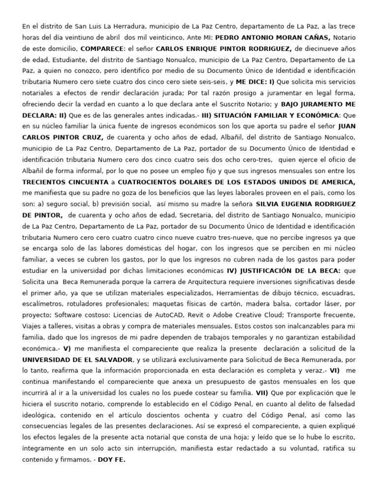 Declaración Jurada de Ingresos 2025 | PDF