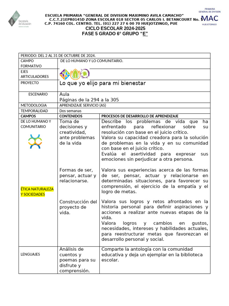 Proyecto de Vida en 6° Grado Primaria | PDF | Educación primaria | Fábula