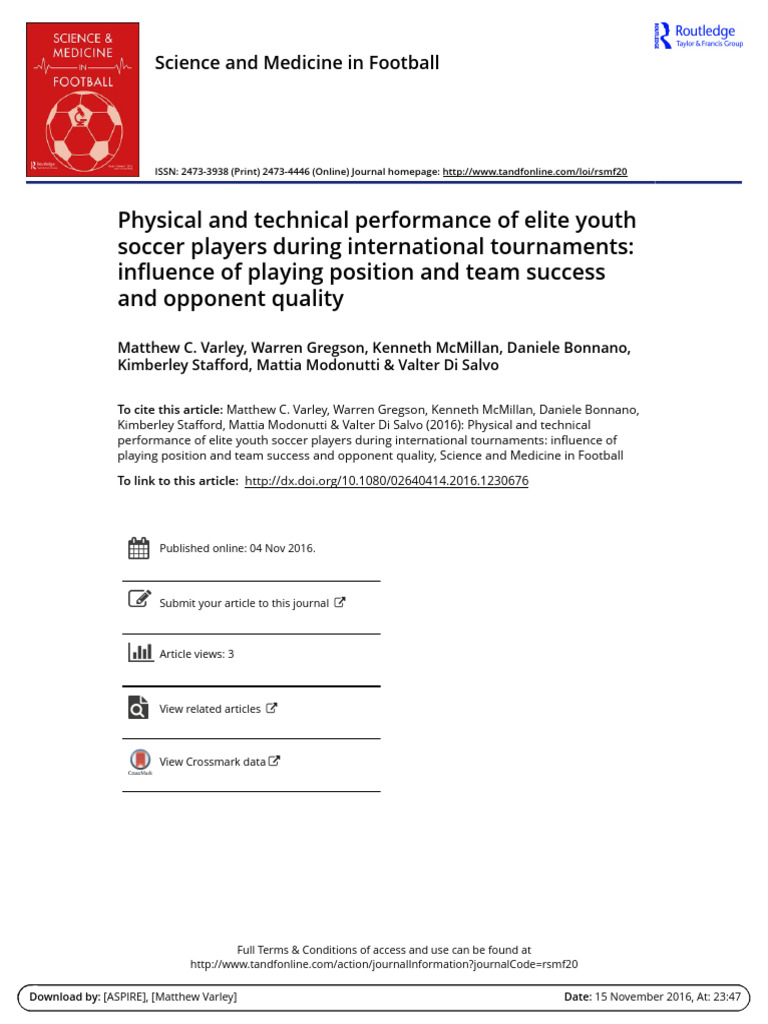 Varley 2016 - Physical and Technical Performance of Elite Youth Soccer ...