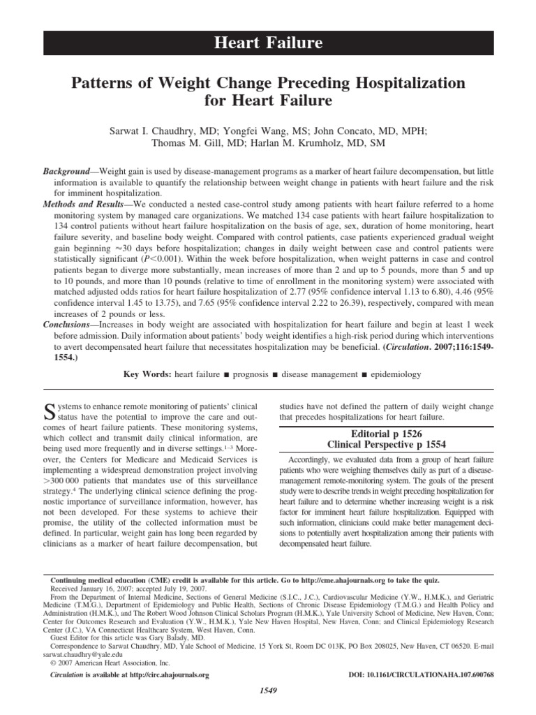 Weight Change Patterns in Heart Failure | PDF | Heart Failure | Stroke