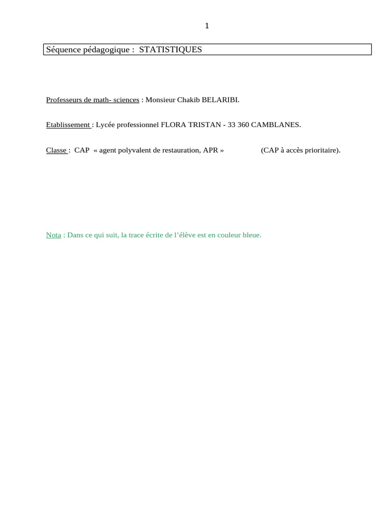 Statistiques pour le CAP Restauration | PDF | Pourcentage | Statistiques