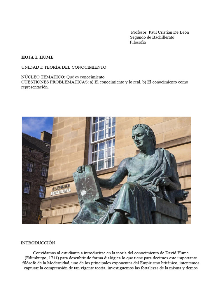 Teoría del Conocimiento de Hume | PDF | David Hume | Causalidad