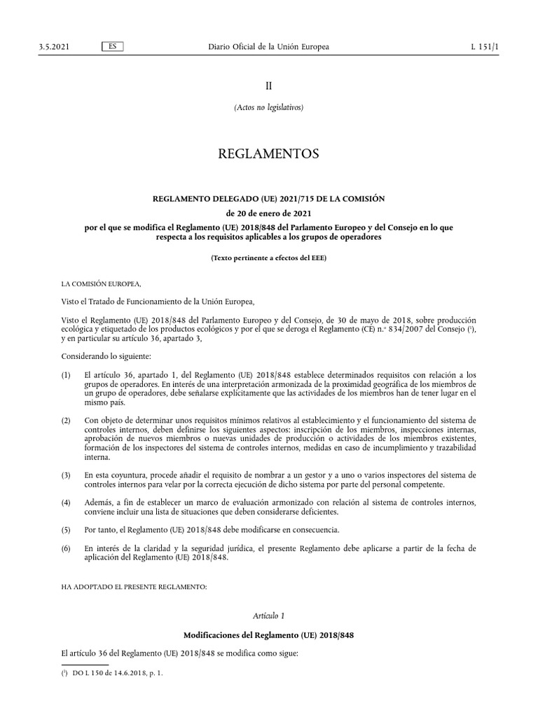 Modificaciones al Reglamento UE 2018/848 | PDF | Unión Europea | Regulación