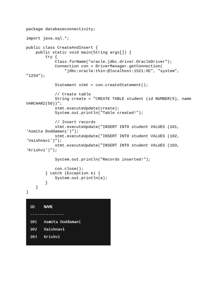 Java Database Connectivity Example | PDF