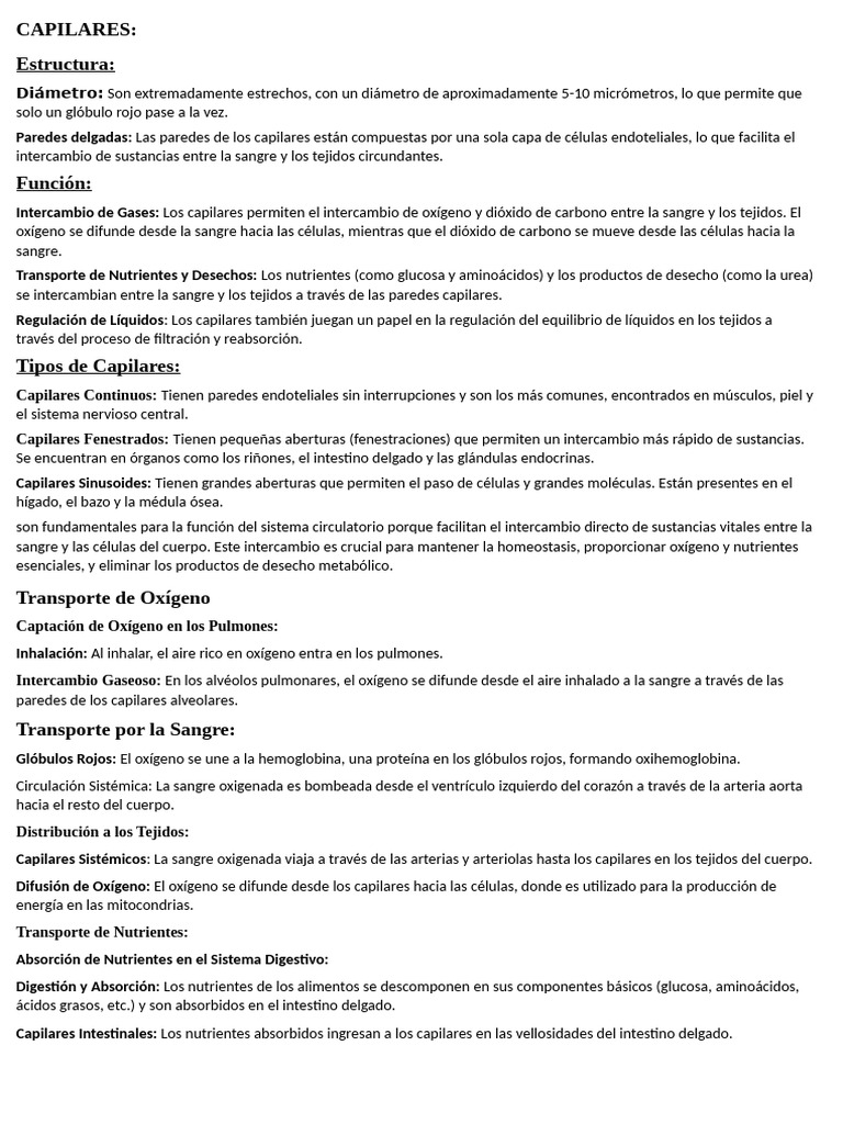 CAPILARES | PDF | Sistema circulatorio | Capilar