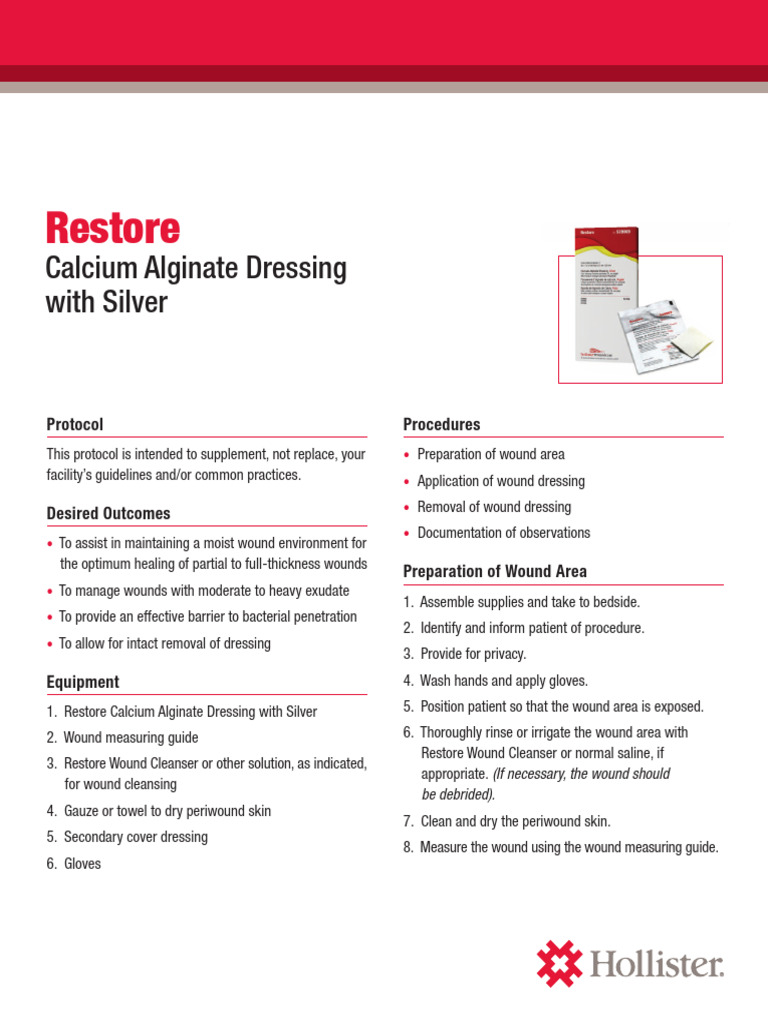 Restore Calcium Alginate Dressing Guide | PDF | Wound | Medicine