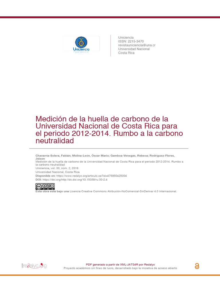 Huella de Carbono en la UNA 2012-2014 | PDF | Huella de carbono ...