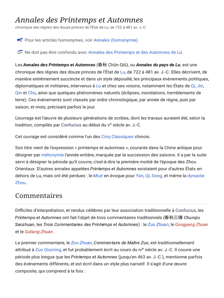 Annales des Printemps et Automnes | PDF | Littérature antique | Confucius
