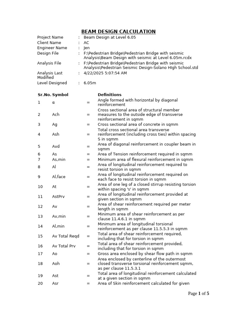 Beam Design Calculation at Level 6.05m | PDF | Beam (Structure) | Young ...