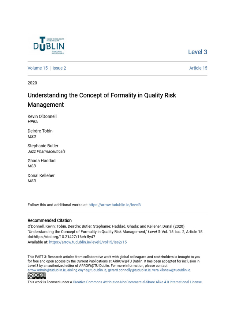 Formality in Quality Risk Management | PDF | Risk | Safety