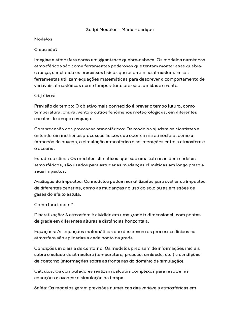 Modelos Numéricos Atmosféricos e ERA-Interim | PDF | Clima | Clima