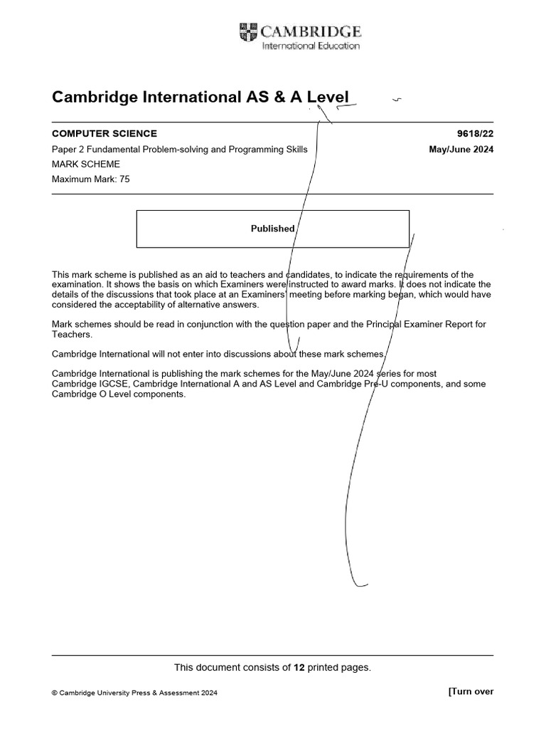 9618/22 Computer Science Mark Scheme | PDF | Control Flow | Parameter ...
