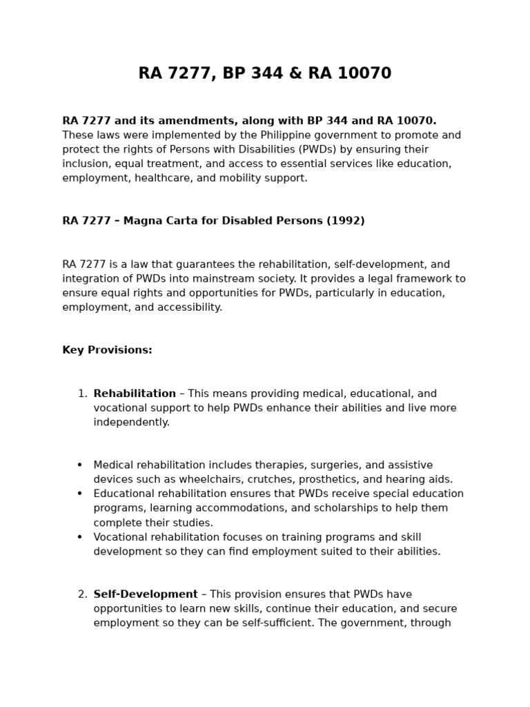 Philippine Laws for Persons with Disabilities | PDF | Disability ...