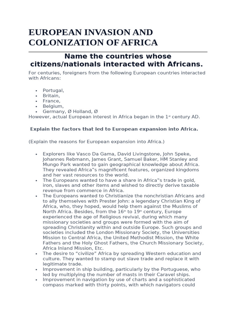 European Colonization of Africa | PDF | Africa | British Empire