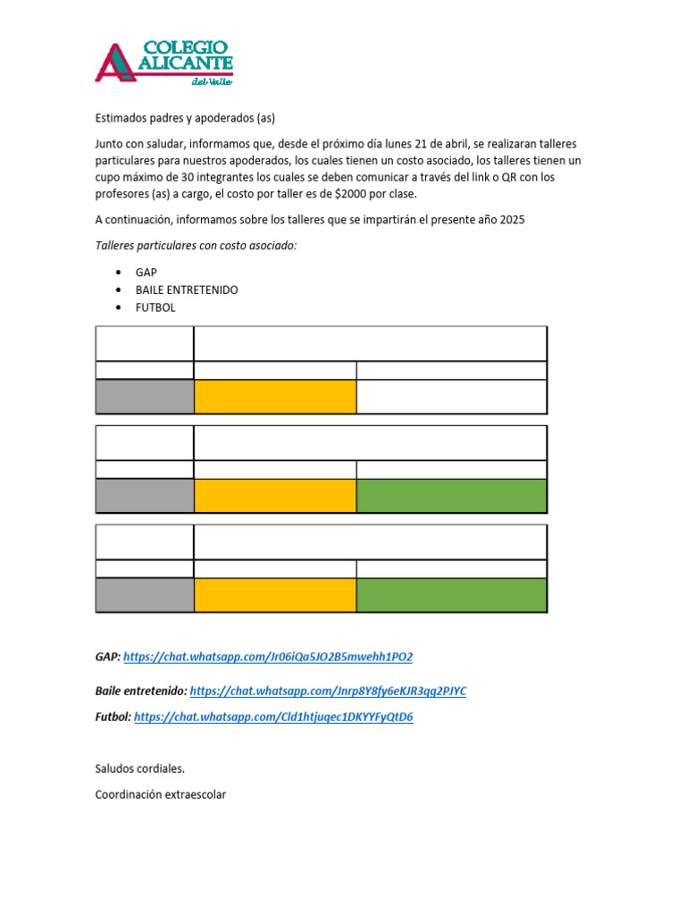 Talleres para Apoderados 2025 | PDF