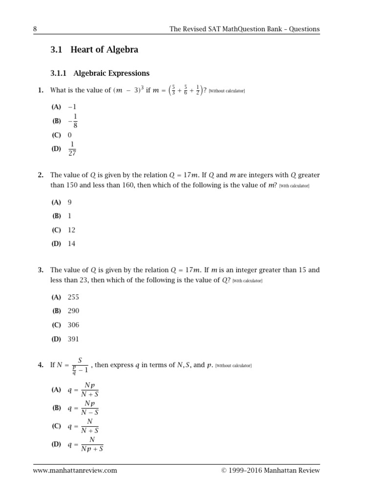 Revised SAT Math Question Bank | PDF | Discrete Mathematics ...