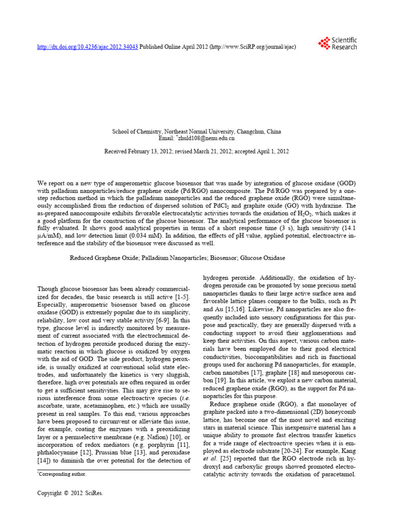 Amperometric Glucose Biosensor Based On Integration of Glucose Oxidase ...