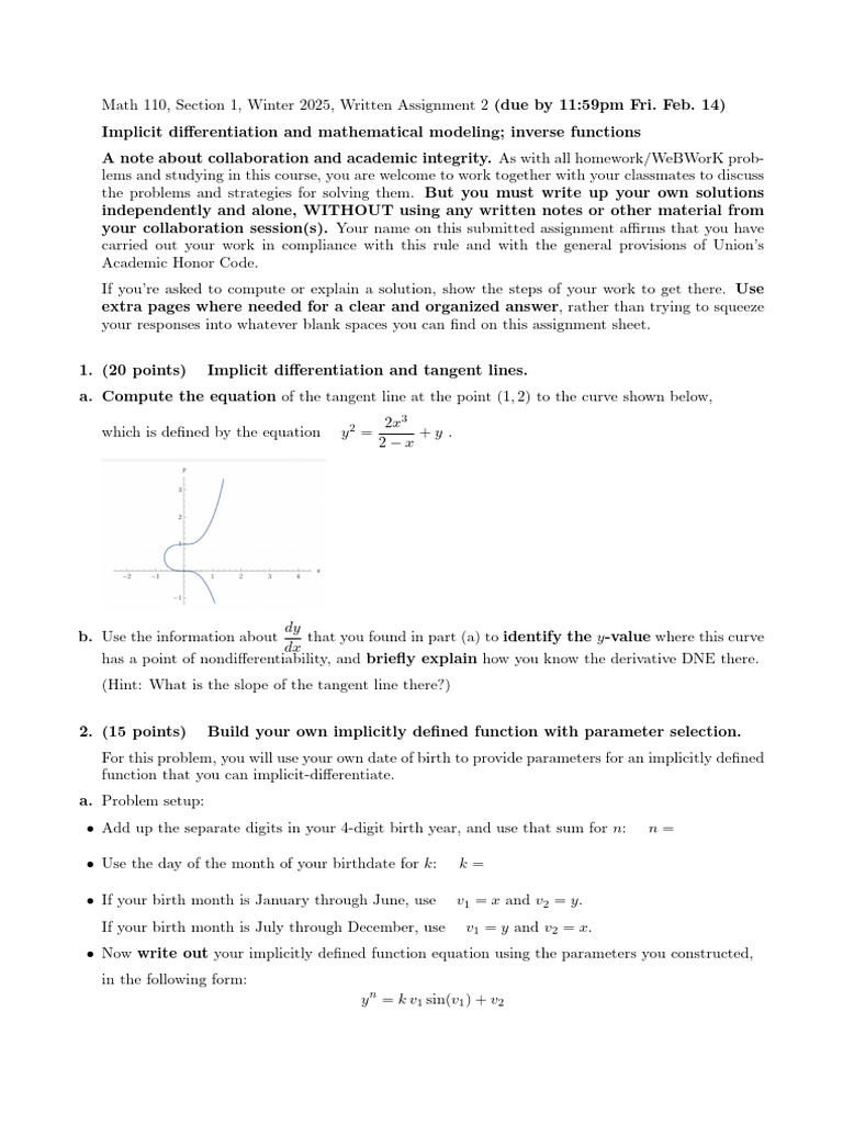 Implicit Differentiation and Modeling Assignment | PDF | Derivative ...