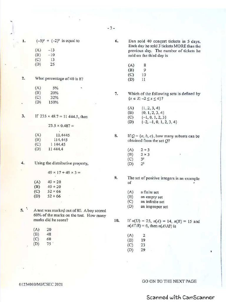 CSEC Mathematics MayJune P1 2021 | PDF
