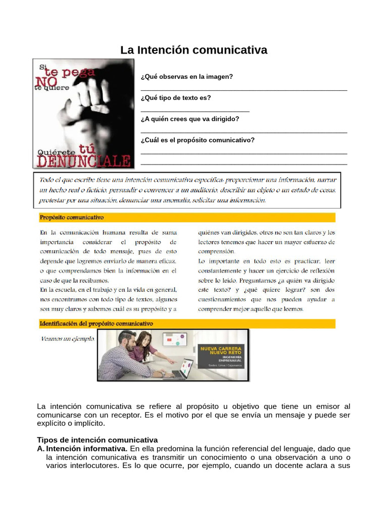 Tipos y importancia de la intención comunicativa | PDF | Comunicación ...