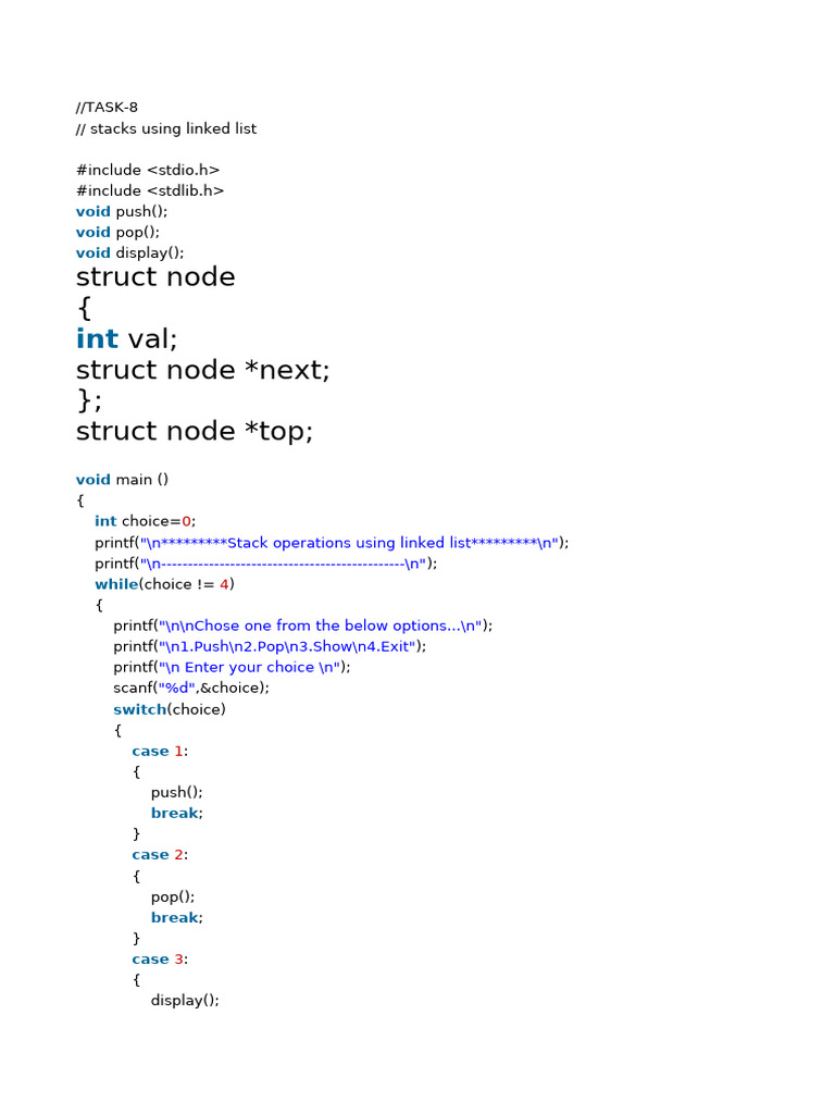 Stack Operations with Linked List | PDF