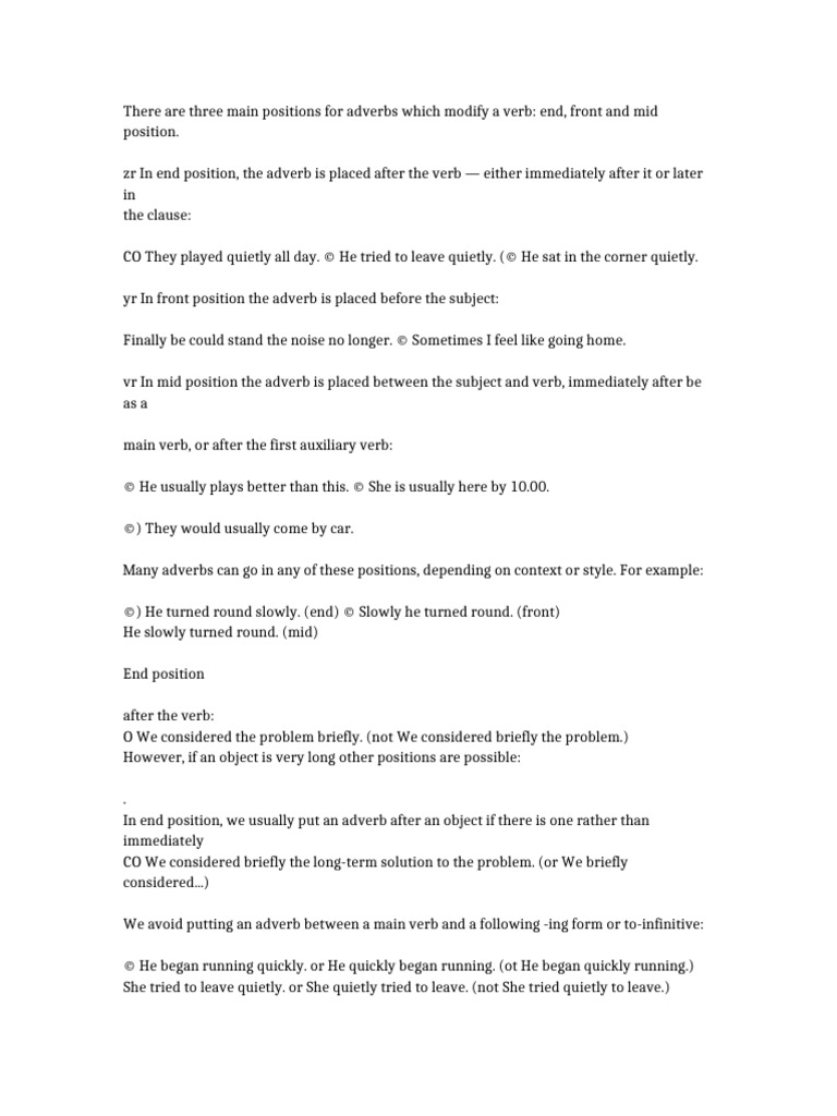 Adverb Placement in English Grammar | PDF | Adverb | Verb