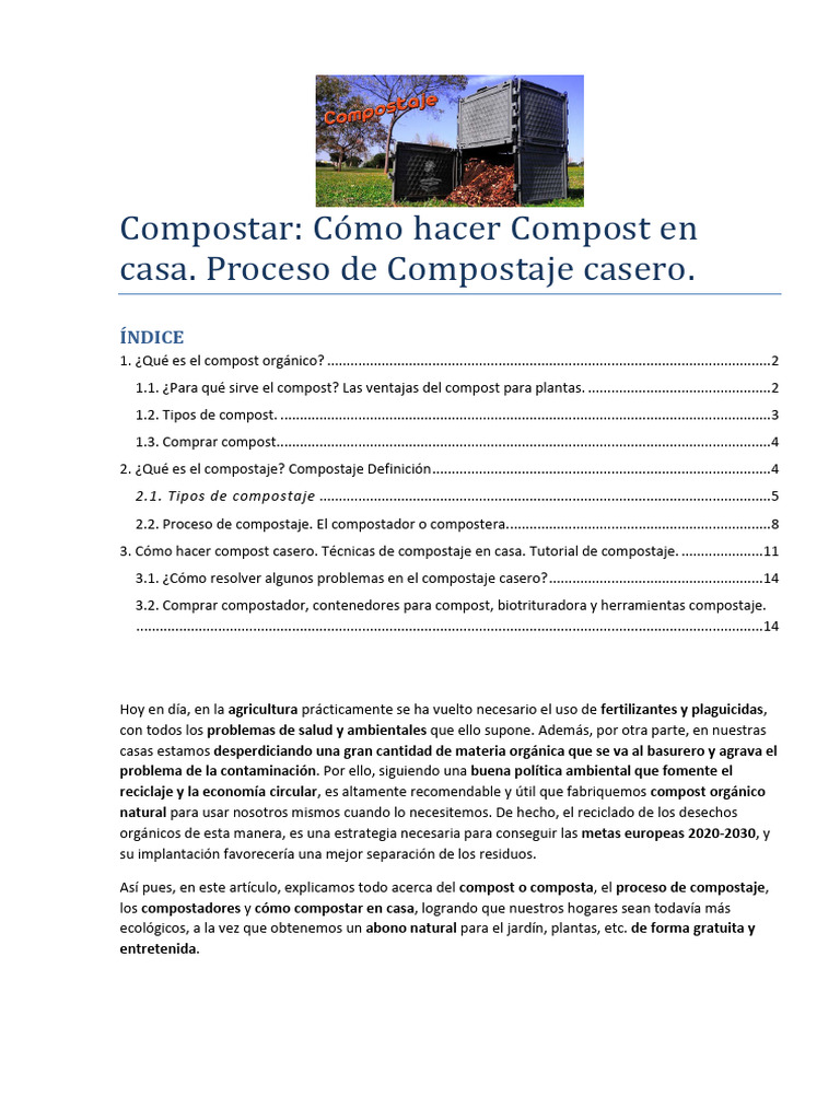 Cómo Hacer Compost en Casa - Proceso de Compostaje Casero | PDF ...