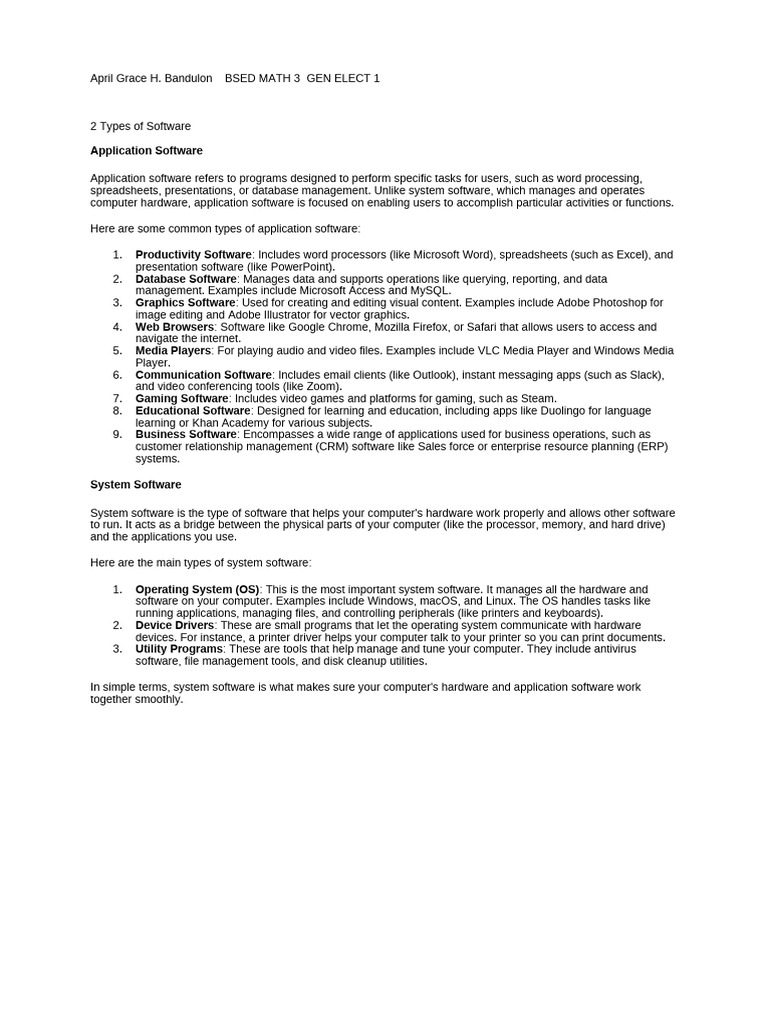 Types of Application and System Software | PDF | Application Software ...