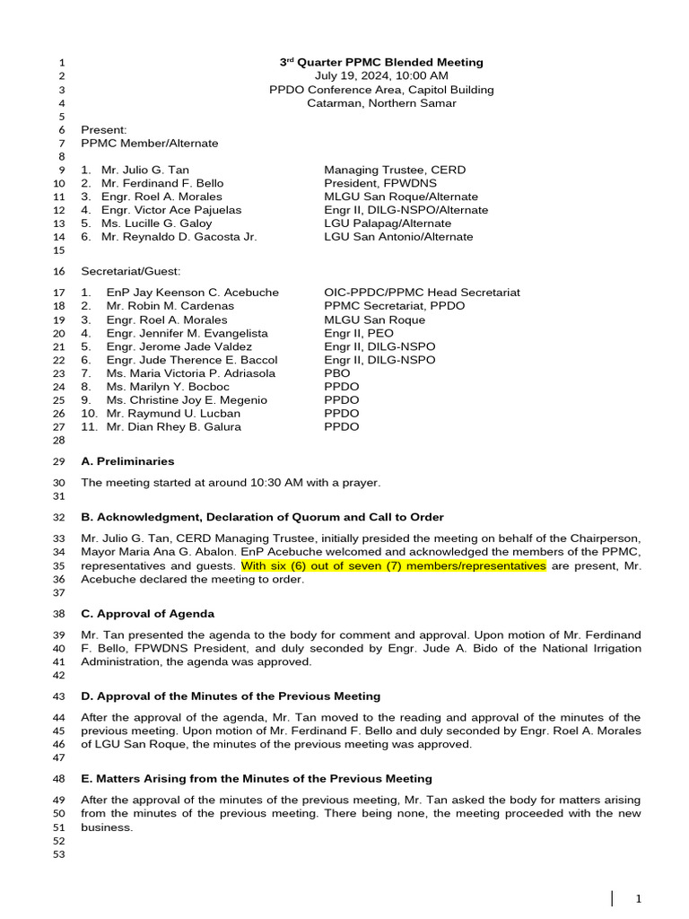 3rd Quarter PPMC Meeting Summary 2024 | PDF | Economies