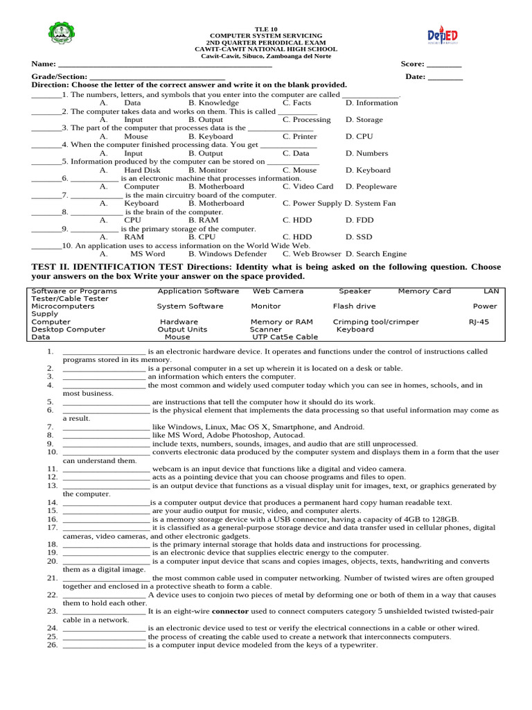 Computer System Servicing Exam Guide | PDF | Input/Output | Computer ...