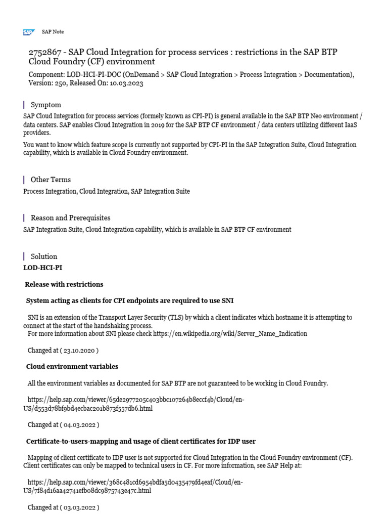 SAP CF Limitations | PDF | Information Technology | Network Protocols