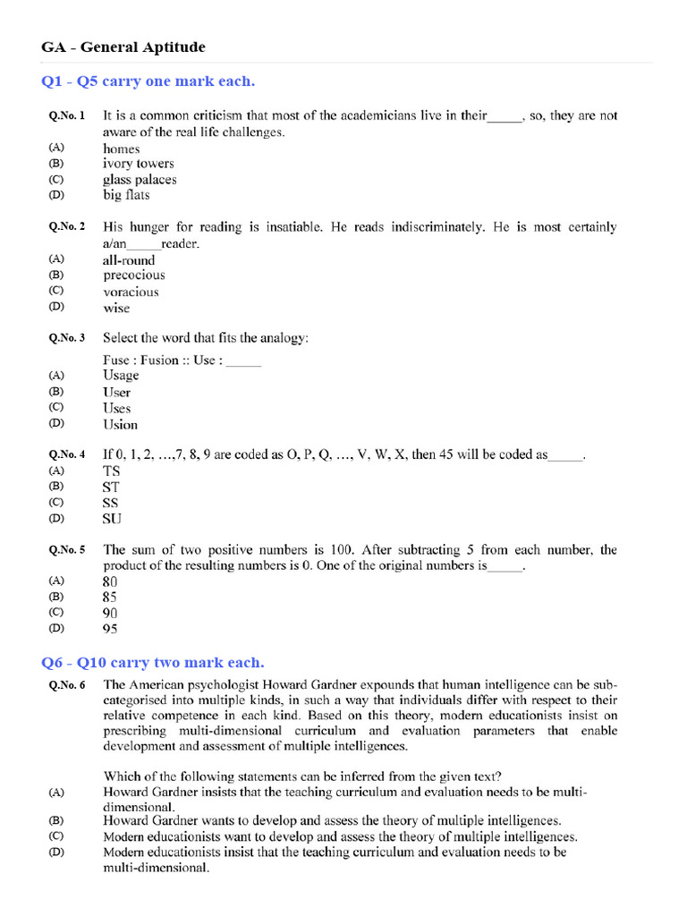 General Aptitude and Civil Engineering Exam | PDF