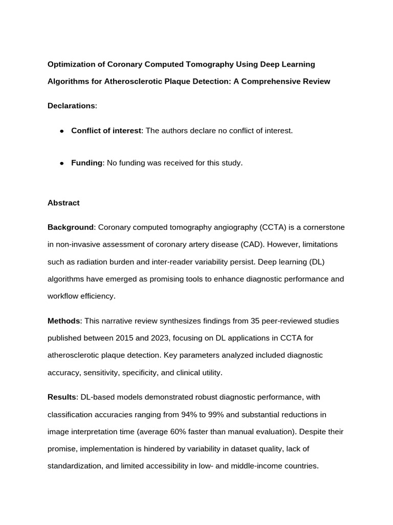 Optimization of Coronary Computed Tomography Using Deep Learning ...