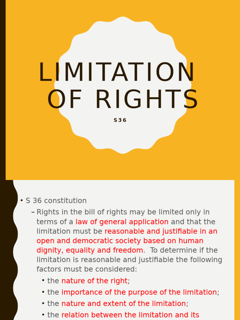 Limitation of Rights CH 1 | PDF | Freedom Of Speech | Social Ethics