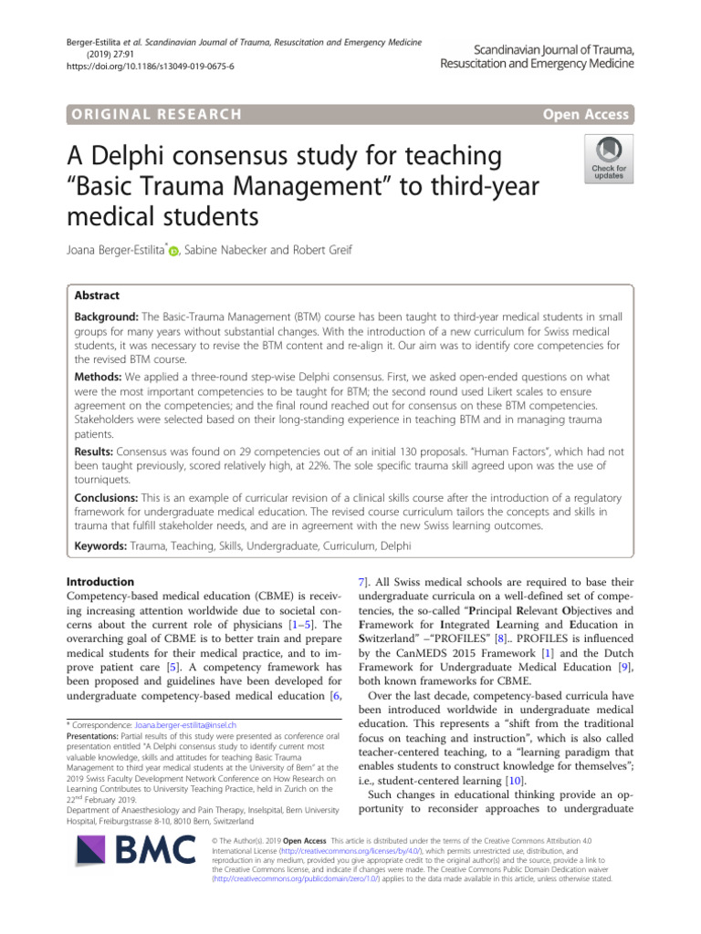 A Delphi Consensus Study For Teaching Basic Trauma | PDF | Medical ...