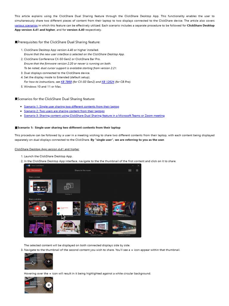 ClickShare Dual Sharing Guide | PDF | Icon (Computing) | Button (Computing)